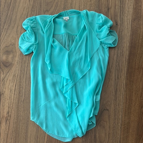 Babaton Blue Puff Sleeve Ruffled Blouse - Picture 1 of 4